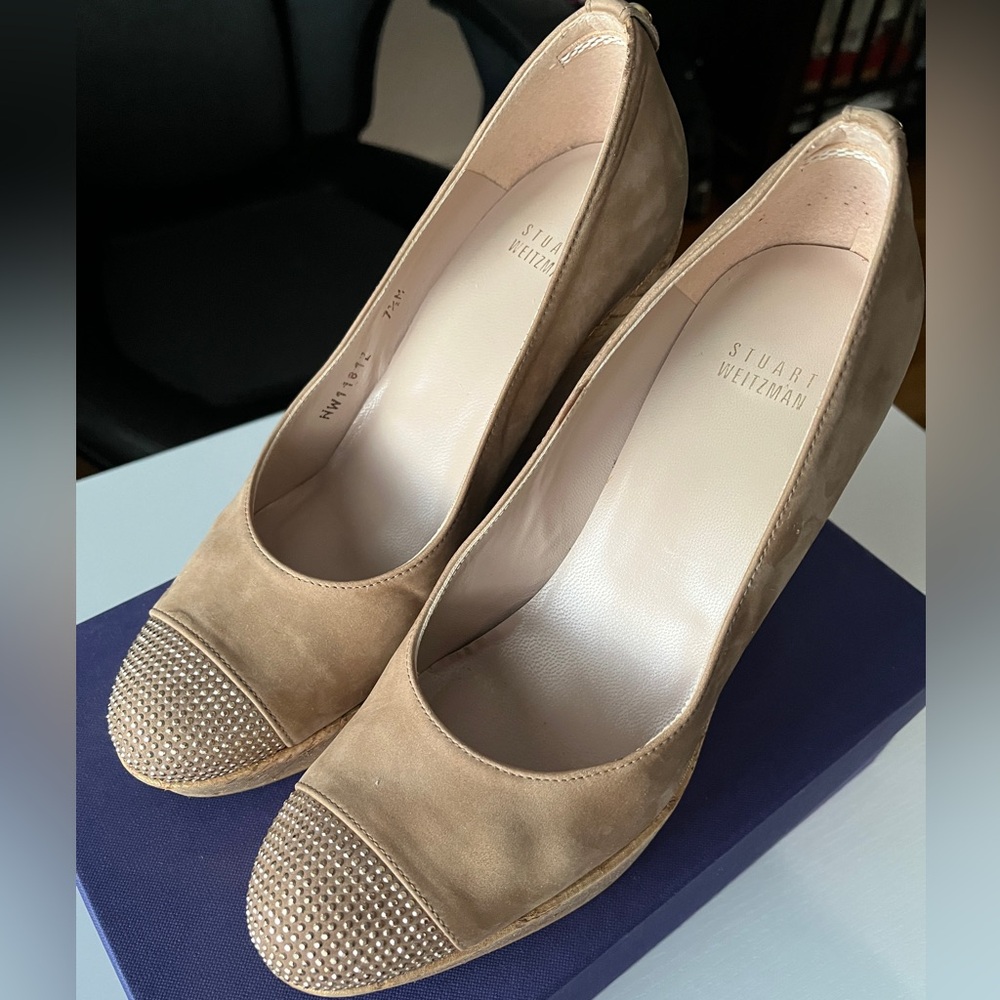 Stuart Weitzman Wedge Studswoon Nubuck And Gold C… - image 5